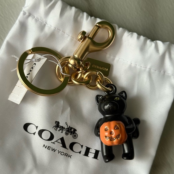 Coach Black Cat Keychain with Gold Accents - Picture 2 of 3
